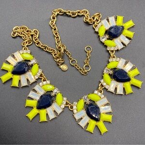 J. CREW Yellow Green Opal Black White Goldtone Statement Necklace
